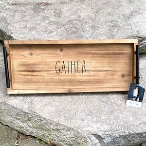 Rae Dunn GATHER Wooden Tray with Metal Handles